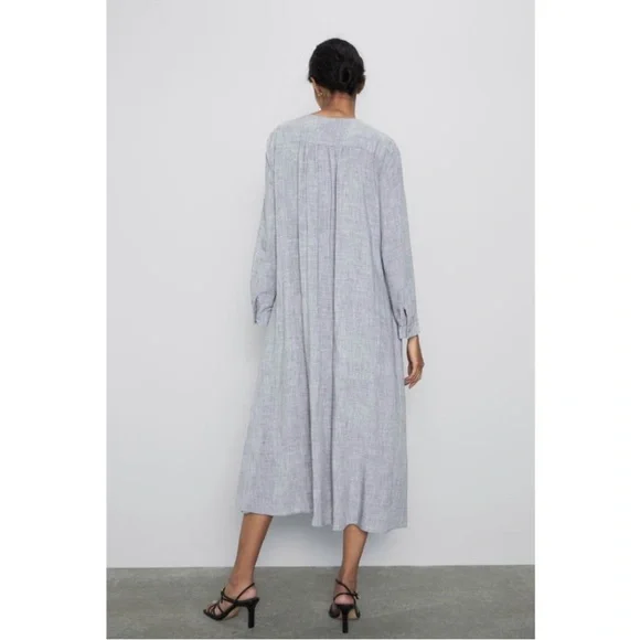 Zara Women's Limited Edition Collection Light Grey Linen Shirt Dress Size M - Picture 3 of 3